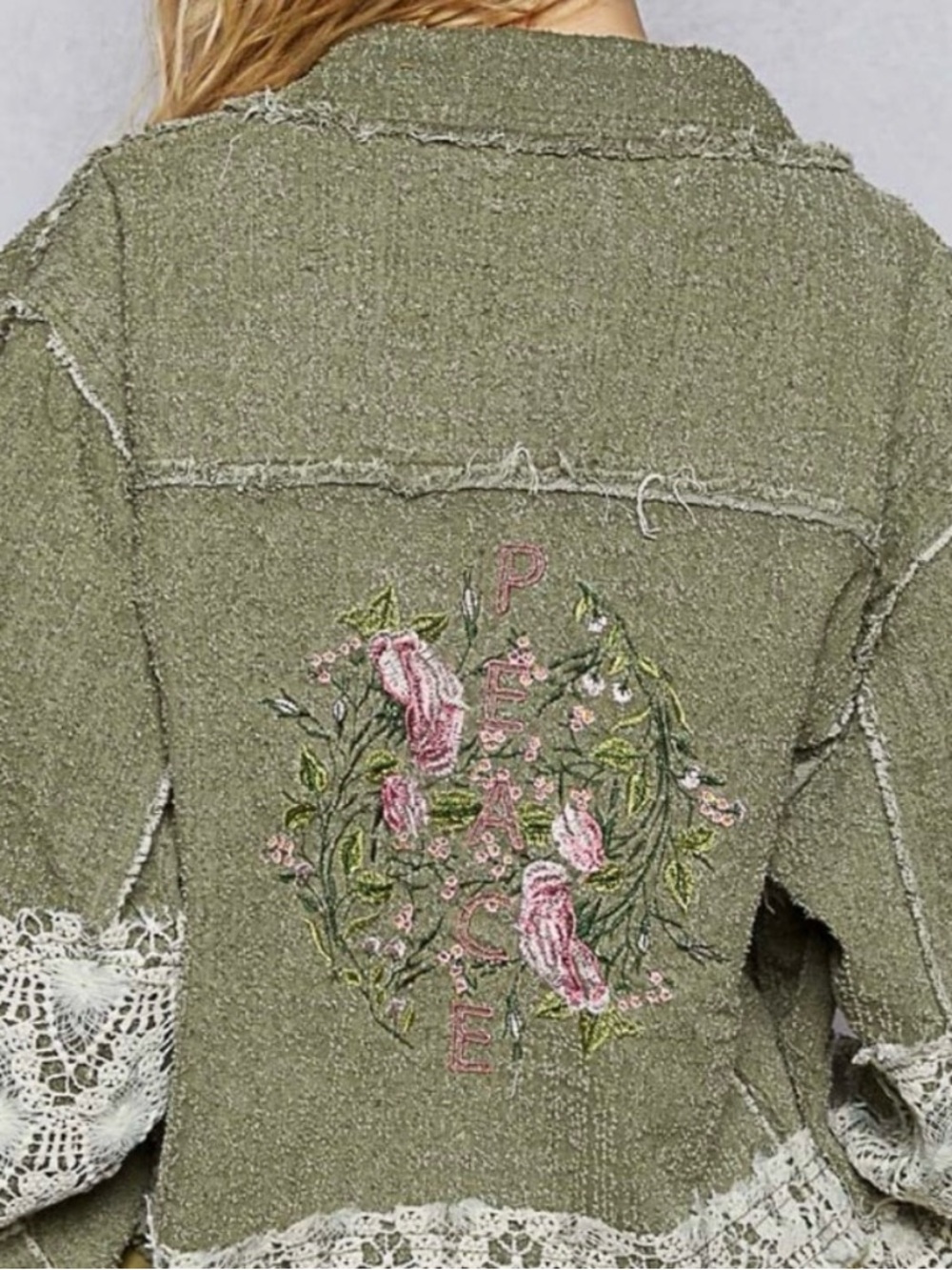 POL Green Jacket Floral Embroidery & Lace Size L - Picture 7 of 10